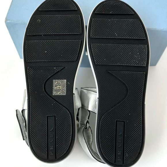 PRADA SPORTY METALLIC SILVER OPEN TOE SANDALS LUXURY PLATFORM SHOE 39, US 8.5 - Picture 10 of 12